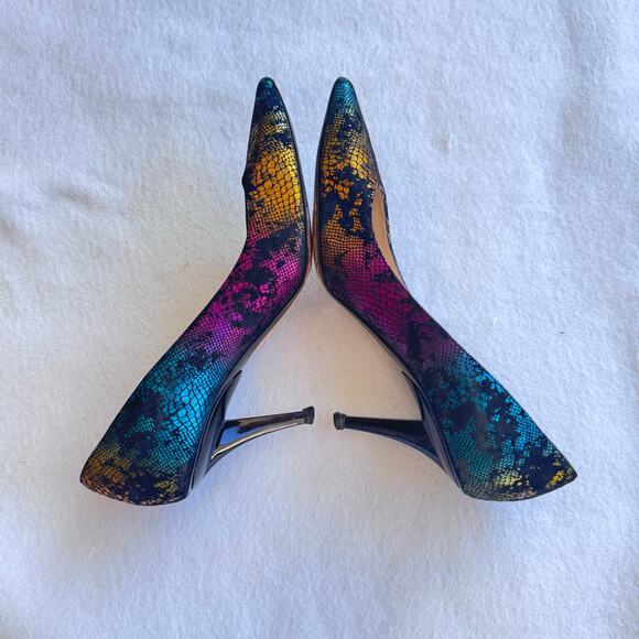 Jimmy Choo Multicolor Metallic Snake‑Print Suede Pumps Size 38 Pointed Heels - Picture 7 of 10
